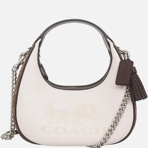 Coach Chalk and Brown Pebbled Leather Mini Hobo with Chain
